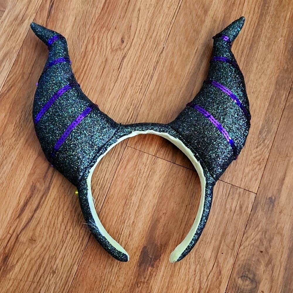Disney Maleficent Ears Black w/ Green Glitter